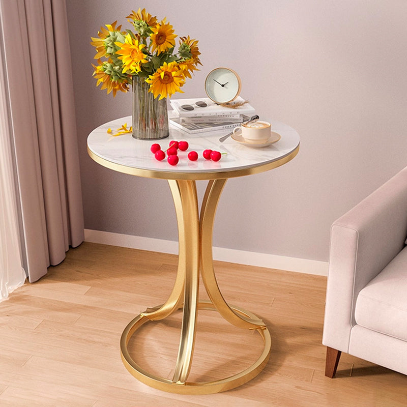 Contemporary Scandinavian Sintered Stone Metal Curved Round Side Table 1-Tier For Living Room