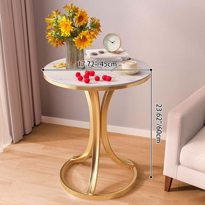 Contemporary Scandinavian Sintered Stone Metal Curved Round Side Table 1-Tier For Living Room