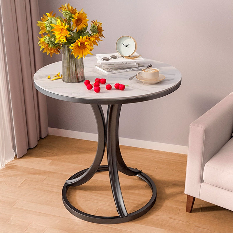 Contemporary Scandinavian Sintered Stone Metal Curved Round Side Table 1-Tier For Living Room