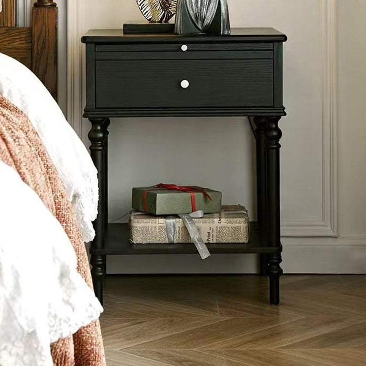 Traditional French Solid Wood Square Cylindrical Nightstand 2-Tier For Bedroom