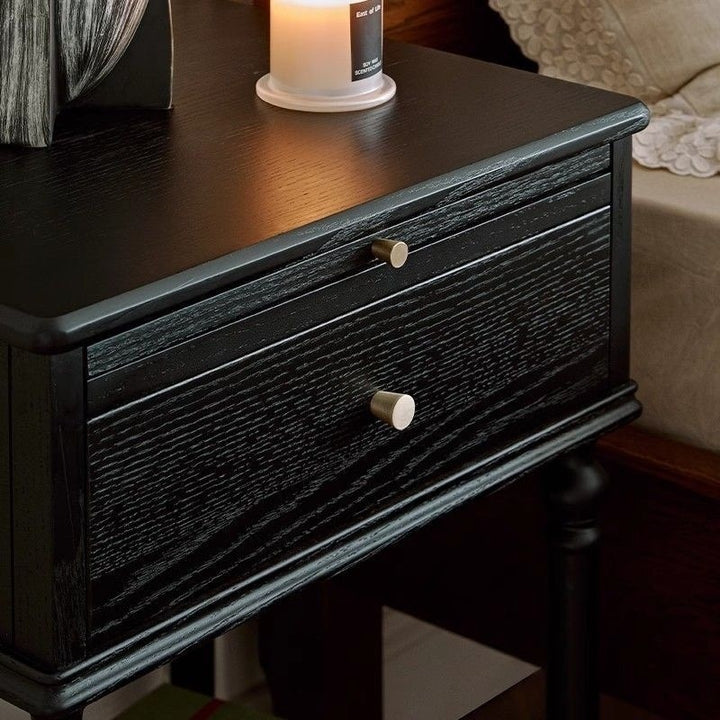 Traditional French Solid Wood Square Cylindrical Nightstand 2-Tier For Bedroom