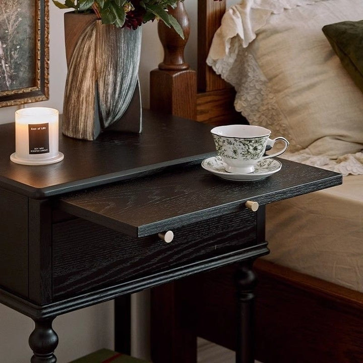 Traditional French Solid Wood Square Cylindrical Nightstand 2-Tier For Bedroom