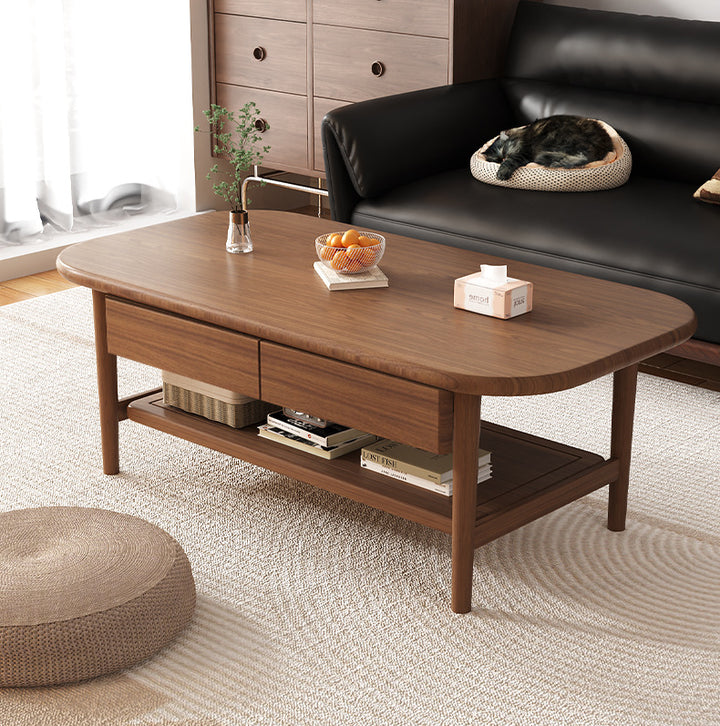 Traditioneller chinesischer Kautschukbaum abgerundeter rechteckiger Couchtisch 2-stufig für das Wohnzimmer 