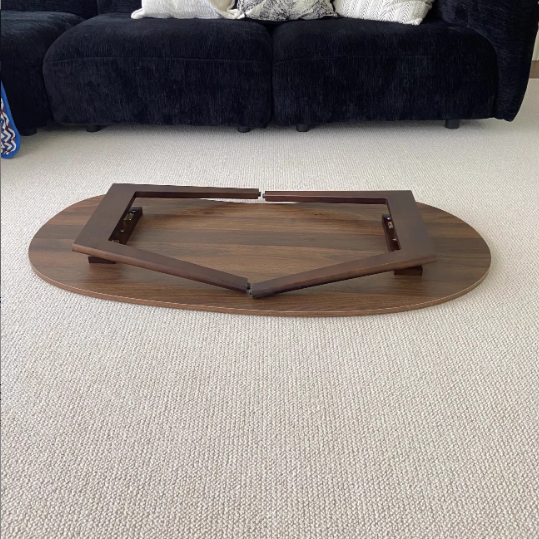 Traditional Japanese Engineered Wood Metal Curved Cashew-Shaped Coffee Table 1-Tier For Living Room