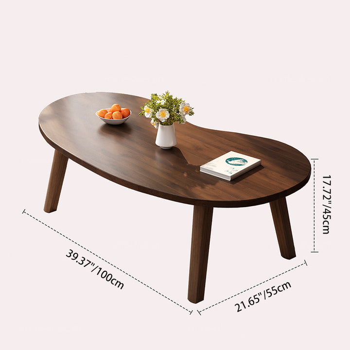 Traditional Japanese Engineered Wood Metal Curved Cashew-Shaped Coffee Table 1-Tier For Living Room
