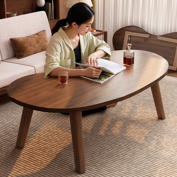 Traditional Japanese Engineered Wood Metal Curved Cashew-Shaped Coffee Table 1-Tier For Living Room