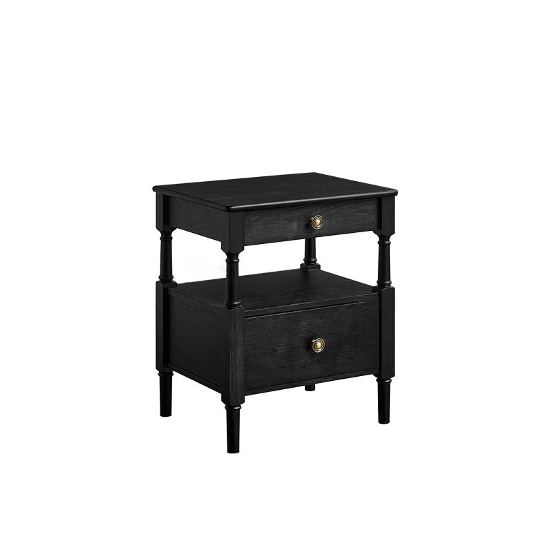 Mesita de noche cuadrada romana de madera maciza francesa tradicional con tablero de madera de pino de varias capas y 2 cajones para dormitorio 