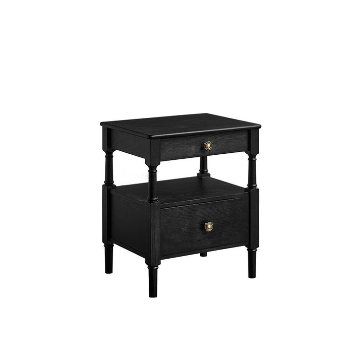 Mesita de noche cuadrada romana de madera maciza francesa tradicional con tablero de madera de pino de varias capas y 2 cajones para dormitorio 