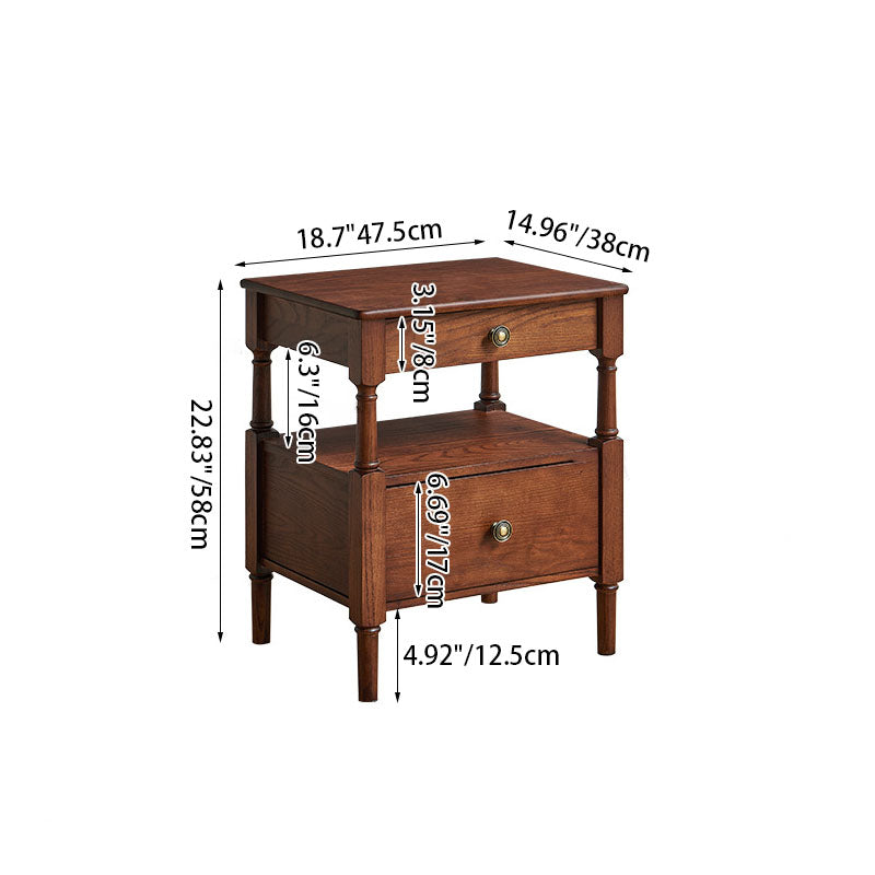 Mesita de noche cuadrada romana de madera maciza francesa tradicional con tablero de madera de pino de varias capas y 2 cajones para dormitorio 