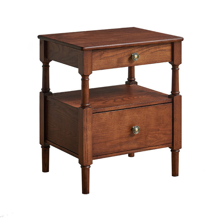 Mesita de noche cuadrada romana de madera maciza francesa tradicional con tablero de madera de pino de varias capas y 2 cajones para dormitorio 