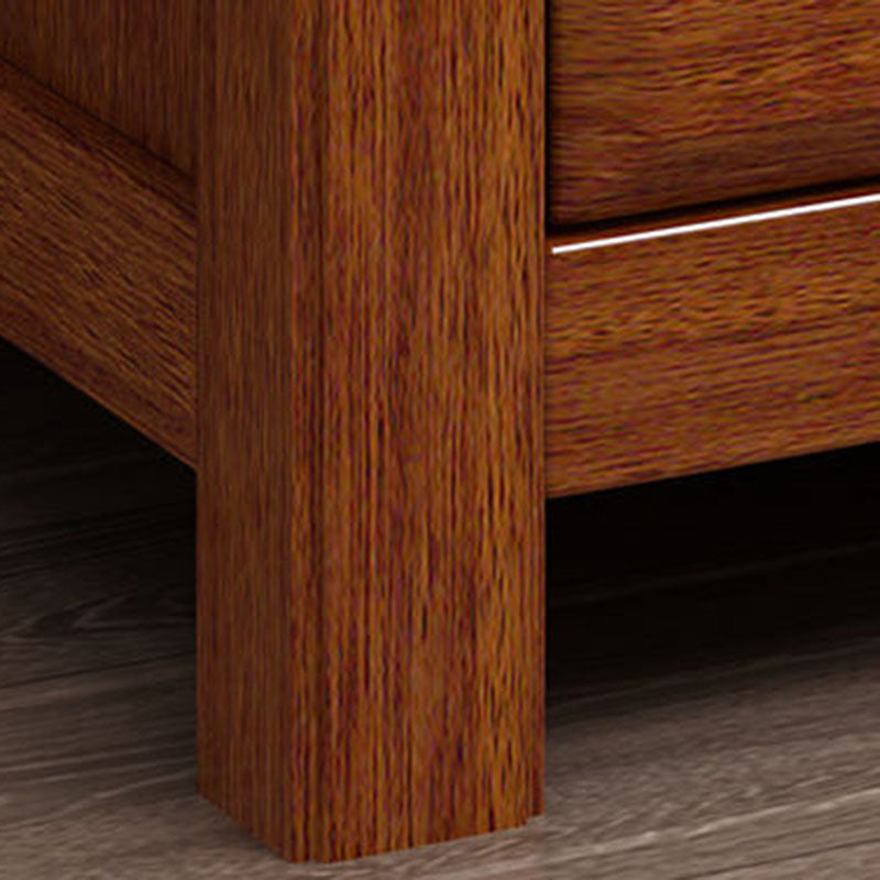 Traditional Chinese Walnut Wood Metal Rounded Square Nightstand 2-Drawer For Bedroom