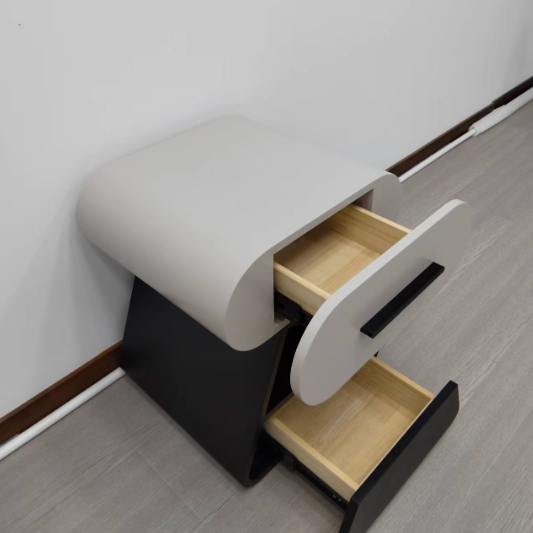 Contemporary Creative Medium-Density Fiberboard Solid Wood Conical Oval Nightstand 2-Drawer For Bedroom
