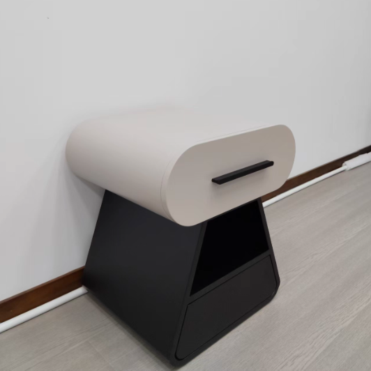 Contemporary Creative Medium-Density Fiberboard Solid Wood Conical Oval Nightstand 2-Drawer For Bedroom