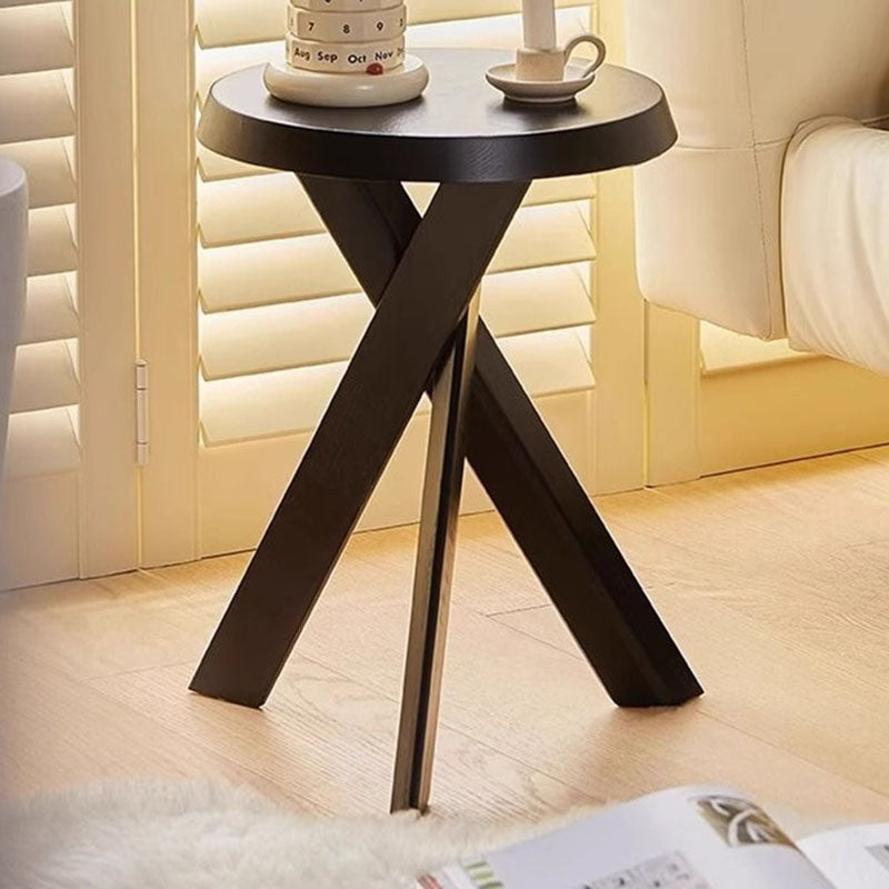 Traditional Vintage Rubberwood Round Cross Side Table 1 Tier For Living Room
