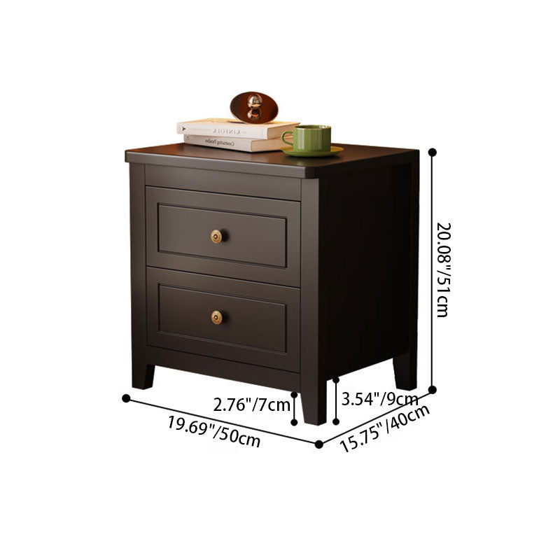 Table de chevet carrée traditionnelle vintage en bois massif d’hévéa et panneau multicouche avec 2 tiroirs pour chambre à coucher 