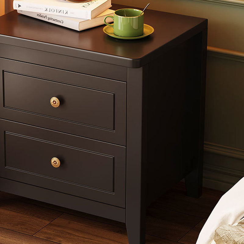 Table de chevet carrée traditionnelle vintage en bois massif d’hévéa et panneau multicouche avec 2 tiroirs pour chambre à coucher 