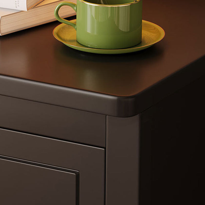 Table de chevet carrée traditionnelle vintage en bois massif d’hévéa et panneau multicouche avec 2 tiroirs pour chambre à coucher 