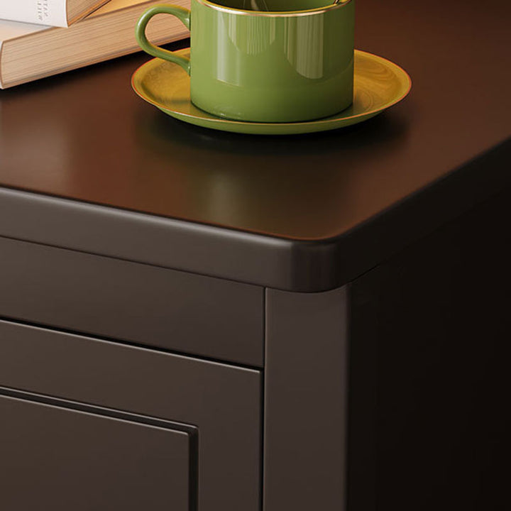 Table de chevet carrée traditionnelle vintage en bois massif d’hévéa et panneau multicouche avec 2 tiroirs pour chambre à coucher 