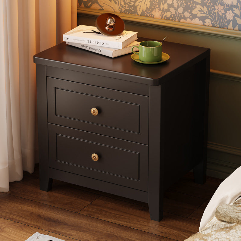Table de chevet carrée traditionnelle vintage en bois massif d’hévéa et panneau multicouche avec 2 tiroirs pour chambre à coucher 