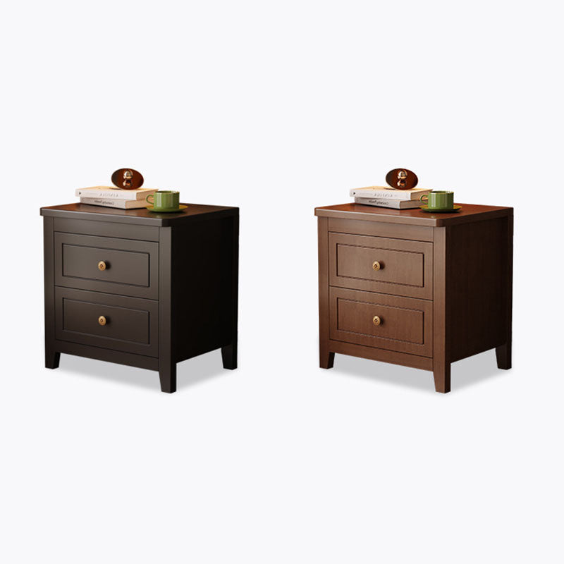 Table de chevet carrée traditionnelle vintage en bois massif d’hévéa et panneau multicouche avec 2 tiroirs pour chambre à coucher 