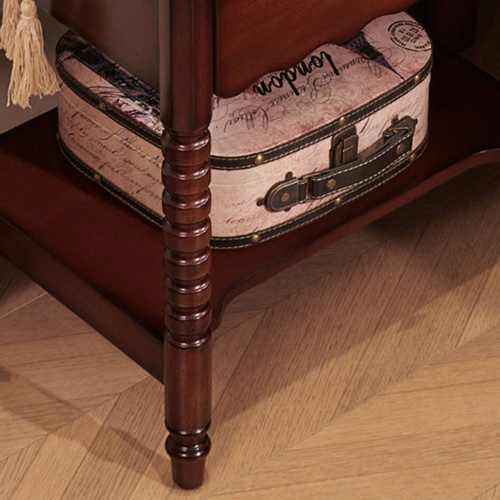 Traditioneller französischer Nachttisch aus massivem Holz und Metall mit römischer Säule und 1 Schublade für das Schlafzimmer 