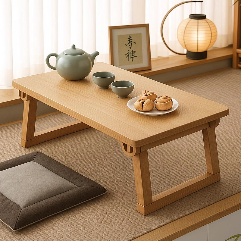 Traditional Japanese Pine Wood Rubberwood Foldable Rectangular