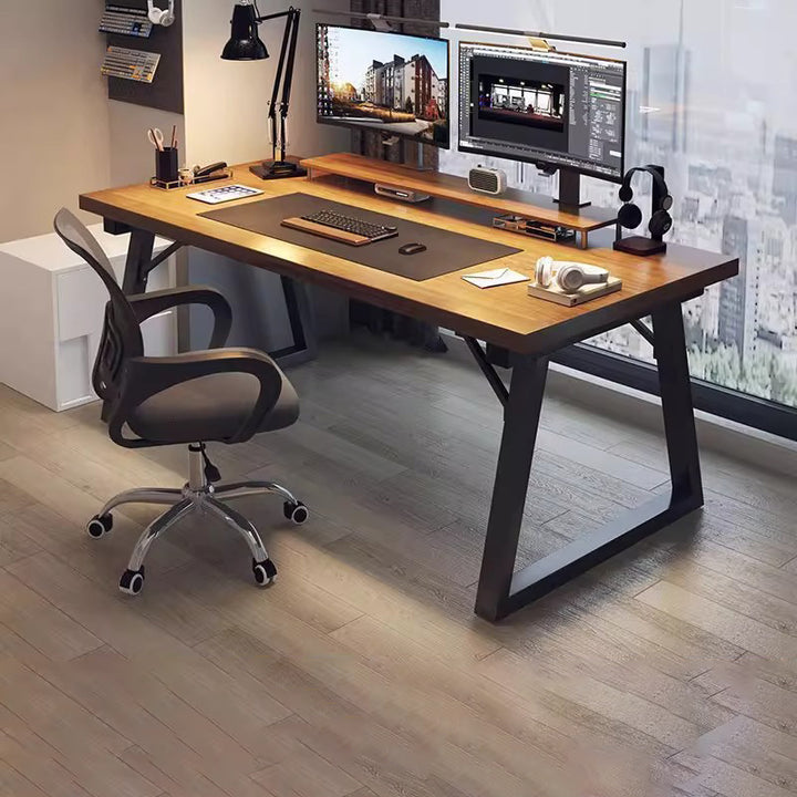 Bureau d'ordinateur rectangulaire trapézoïdal en forme de K à 1 niveau, en bois d'ingénierie, acier au carbone, style traditionnel chinois, pour bureau à domicile 