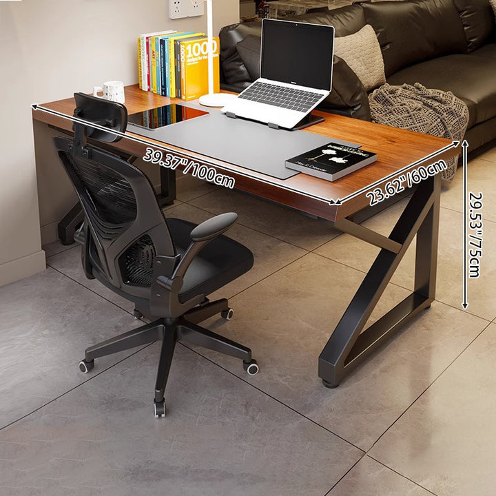 Bureau d'ordinateur rectangulaire trapézoïdal en forme de K à 1 niveau, en bois d'ingénierie, acier au carbone, style traditionnel chinois, pour bureau à domicile 