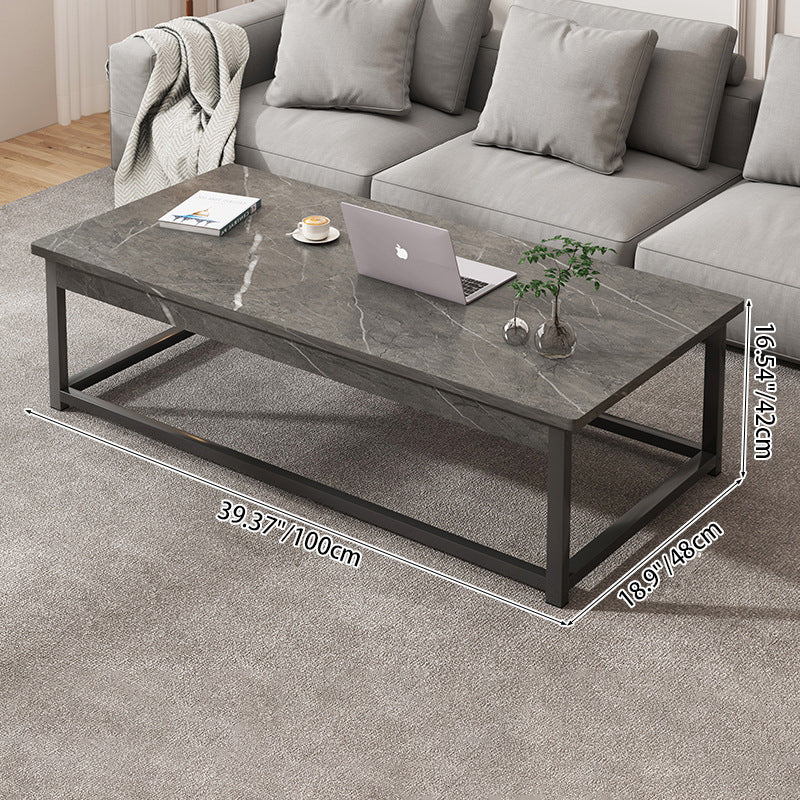 Table basse rectangulaire à une étagère en bois d’ingénierie, tube en acier, style scandinave contemporain, pour salon 