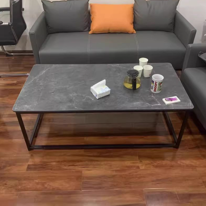 Table basse rectangulaire à une étagère en bois d’ingénierie, tube en acier, style scandinave contemporain, pour salon 