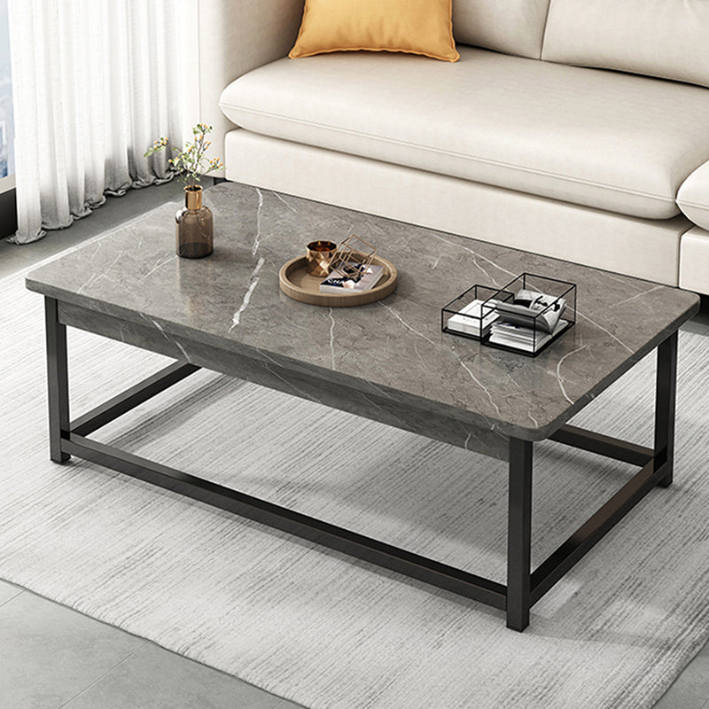 Table basse rectangulaire à une étagère en bois d’ingénierie, tube en acier, style scandinave contemporain, pour salon 