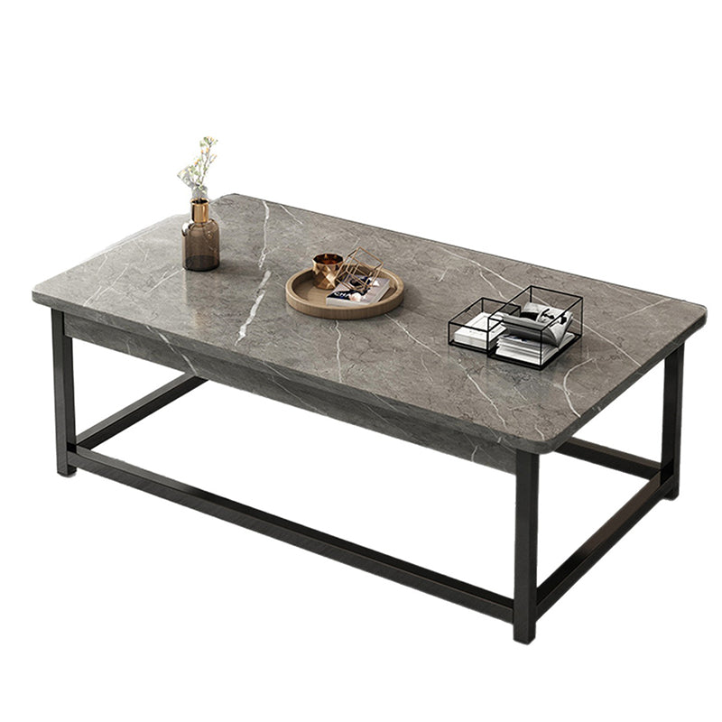 Table basse rectangulaire à une étagère en bois d’ingénierie, tube en acier, style scandinave contemporain, pour salon 