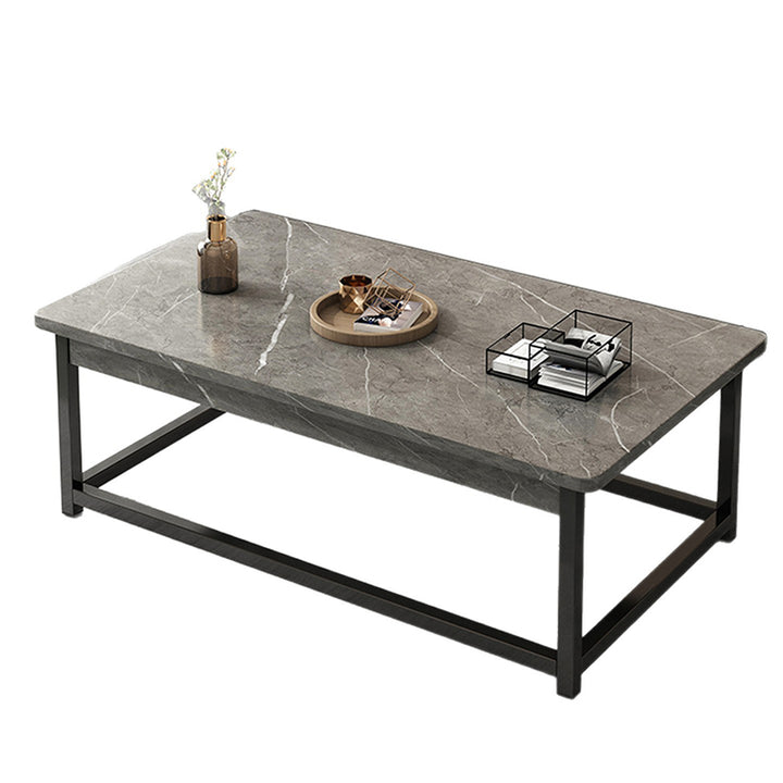 Table basse rectangulaire à une étagère en bois d’ingénierie, tube en acier, style scandinave contemporain, pour salon 