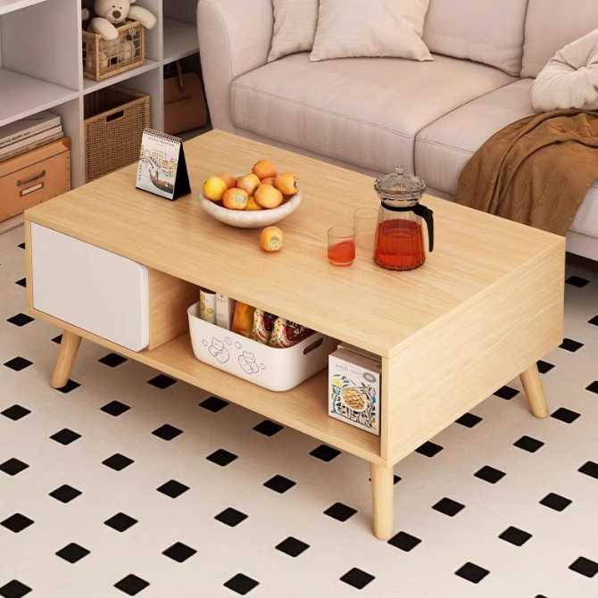 Table basse rectangulaire à 2 niveaux en MDF de style japonais traditionnel pour salon 