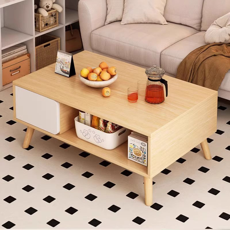 Table basse rectangulaire à 2 niveaux en MDF de style japonais traditionnel pour salon 