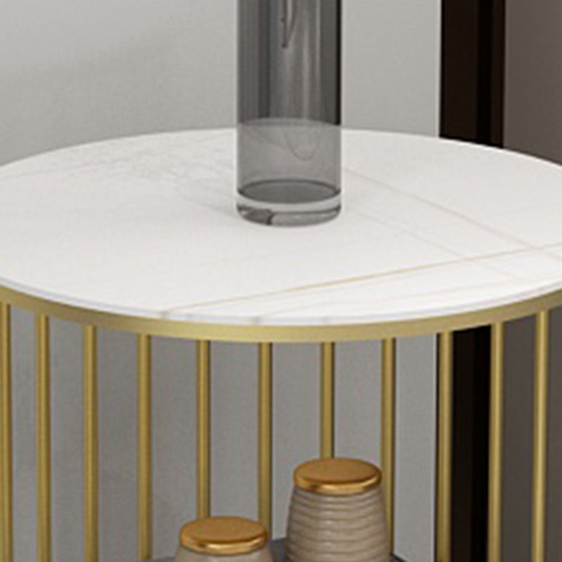 Table basse ronde ajourée en métal et pierre frittée scandinave contemporaine à 2 niveaux pour salon 