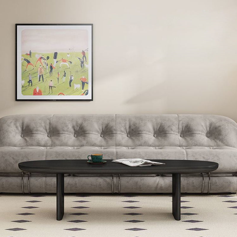 Moderner skandinavischer Couchtisch aus Kautschukholz in langer ovaler Form, 1 Ablage, für das Wohnzimmer 