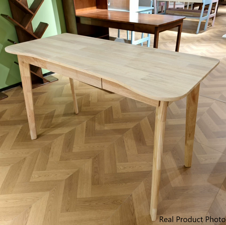 Bureau de chambre rectangulaire courbé en caoutchouc bois massif minimaliste moderne à panneaux multicouches avec 2 tiroirs 