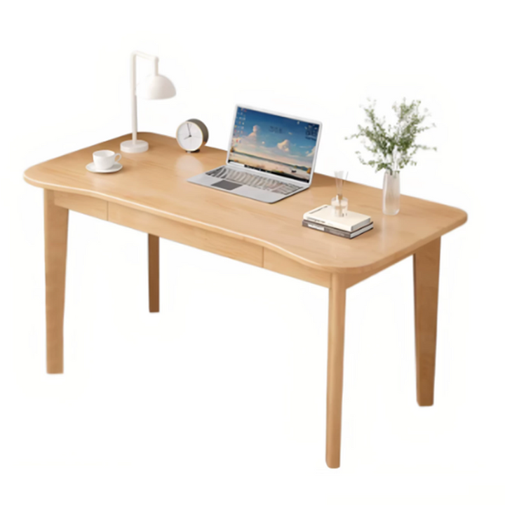 Bureau de chambre rectangulaire courbé en caoutchouc bois massif minimaliste moderne à panneaux multicouches avec 2 tiroirs 