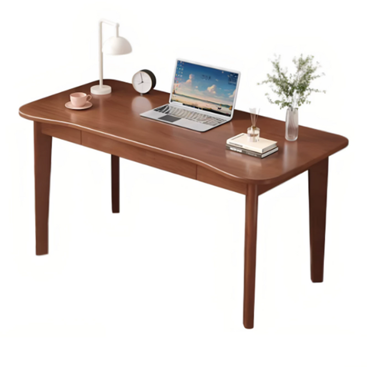 Bureau de chambre rectangulaire courbé en caoutchouc bois massif minimaliste moderne à panneaux multicouches avec 2 tiroirs 