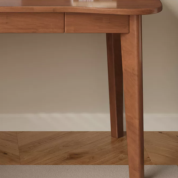 Bureau de chambre rectangulaire courbé en caoutchouc bois massif minimaliste moderne à panneaux multicouches avec 2 tiroirs 