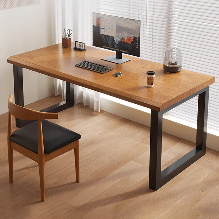 Traditional Chinese Rubberwood Iron Rectangular Office Desk 1-Tier For Home Office