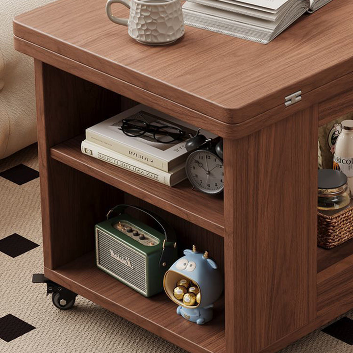 Traditional Vintage Solid Wood Multilayer Board Mobile Square Side Table 3 Tier For Living Room