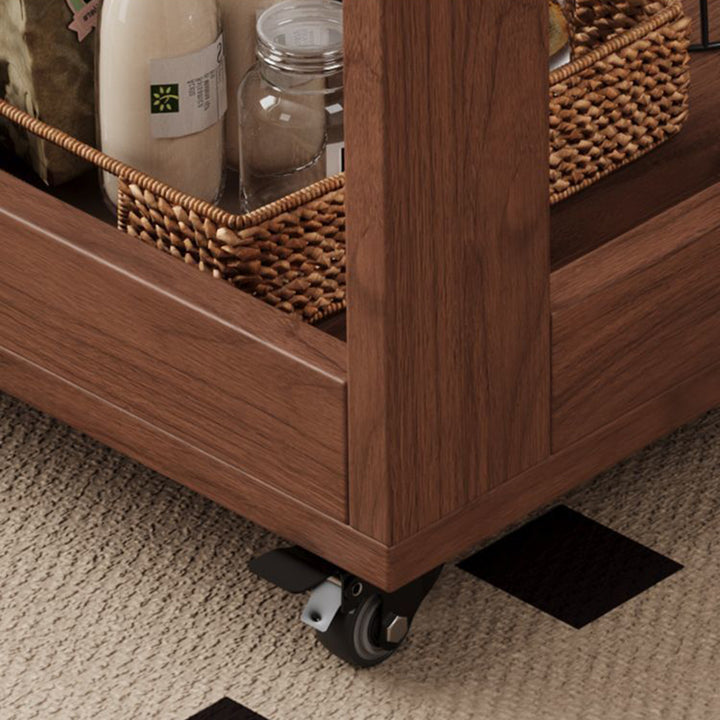 Traditional Vintage Solid Wood Multilayer Board Mobile Square Side Table 3 Tier For Living Room