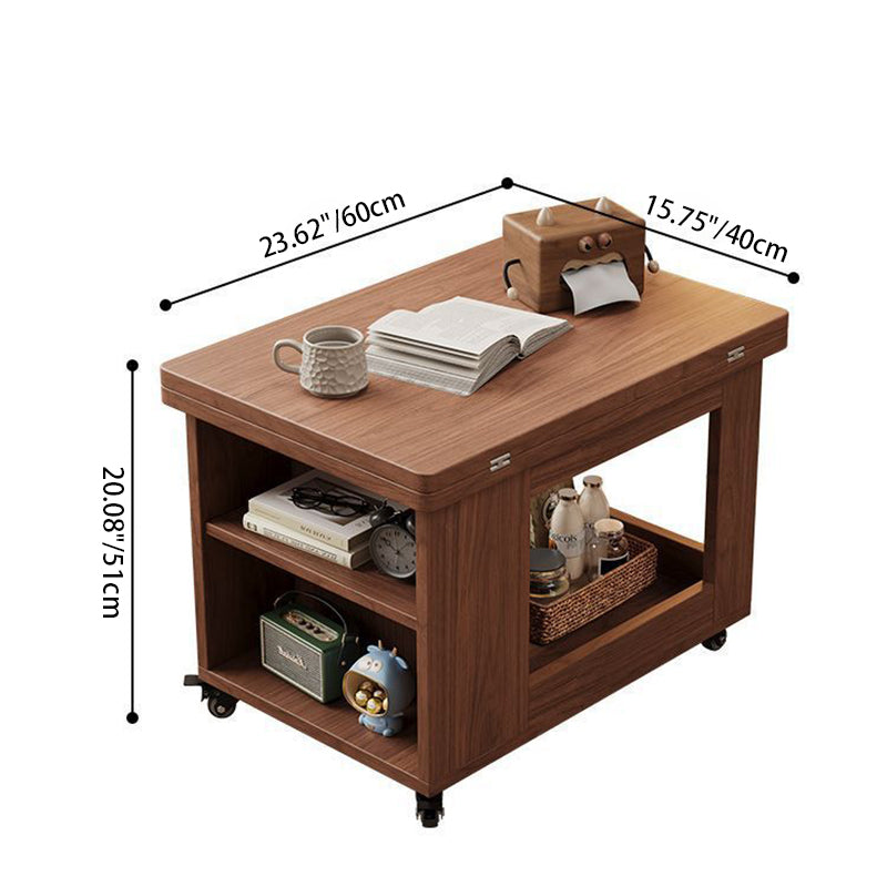 Traditional Vintage Solid Wood Multilayer Board Mobile Square Side Table 3 Tier For Living Room