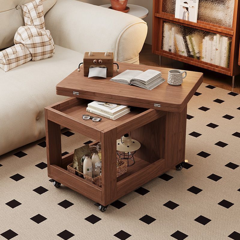 Traditional Vintage Solid Wood Multilayer Board Mobile Square Side Table 3 Tier For Living Room