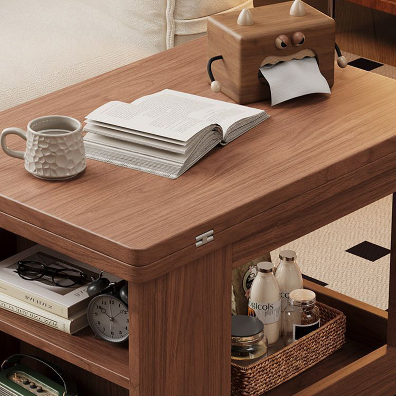 Traditional Vintage Solid Wood Multilayer Board Mobile Square Side Table 3 Tier For Living Room