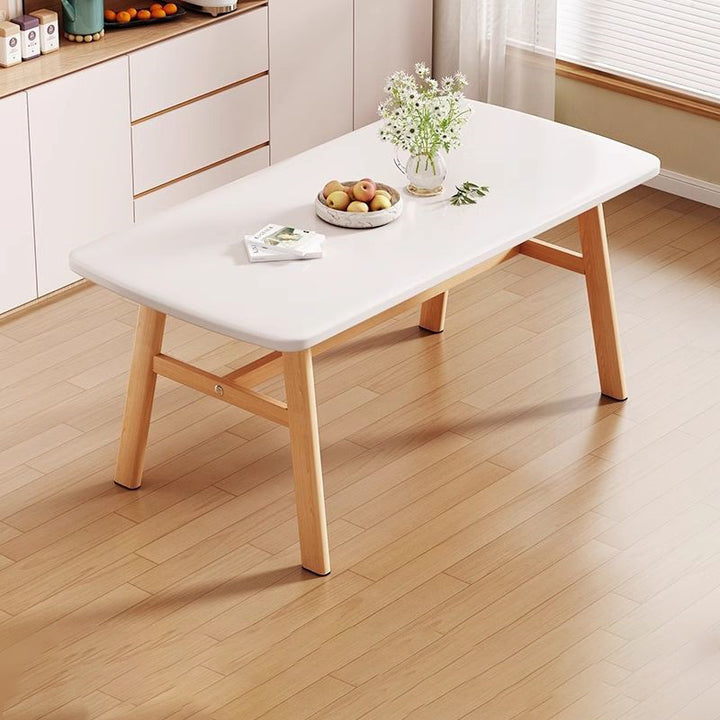 Table à manger rectangulaire arrondie en MDF et fer au style vintage traditionnel pour 4 à 6 places 
