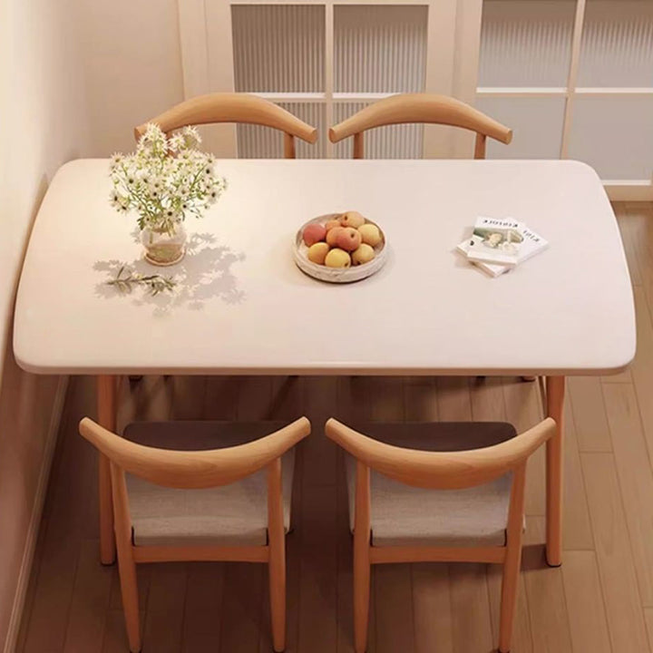 Table à manger rectangulaire arrondie en MDF et fer au style vintage traditionnel pour 4 à 6 places 