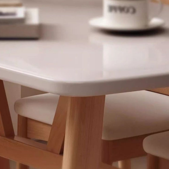 Table à manger rectangulaire arrondie en MDF et fer au style vintage traditionnel pour 4 à 6 places 
